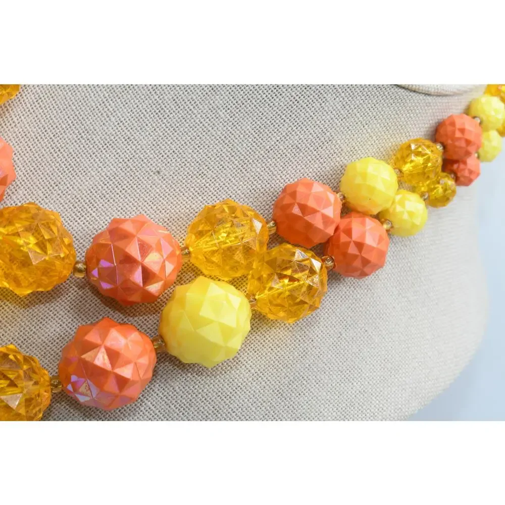 Vintage West Germany Lucite Necklace Double Strand Orange Yellow Faceted